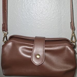 Brown Clamshell Crossbody Bag